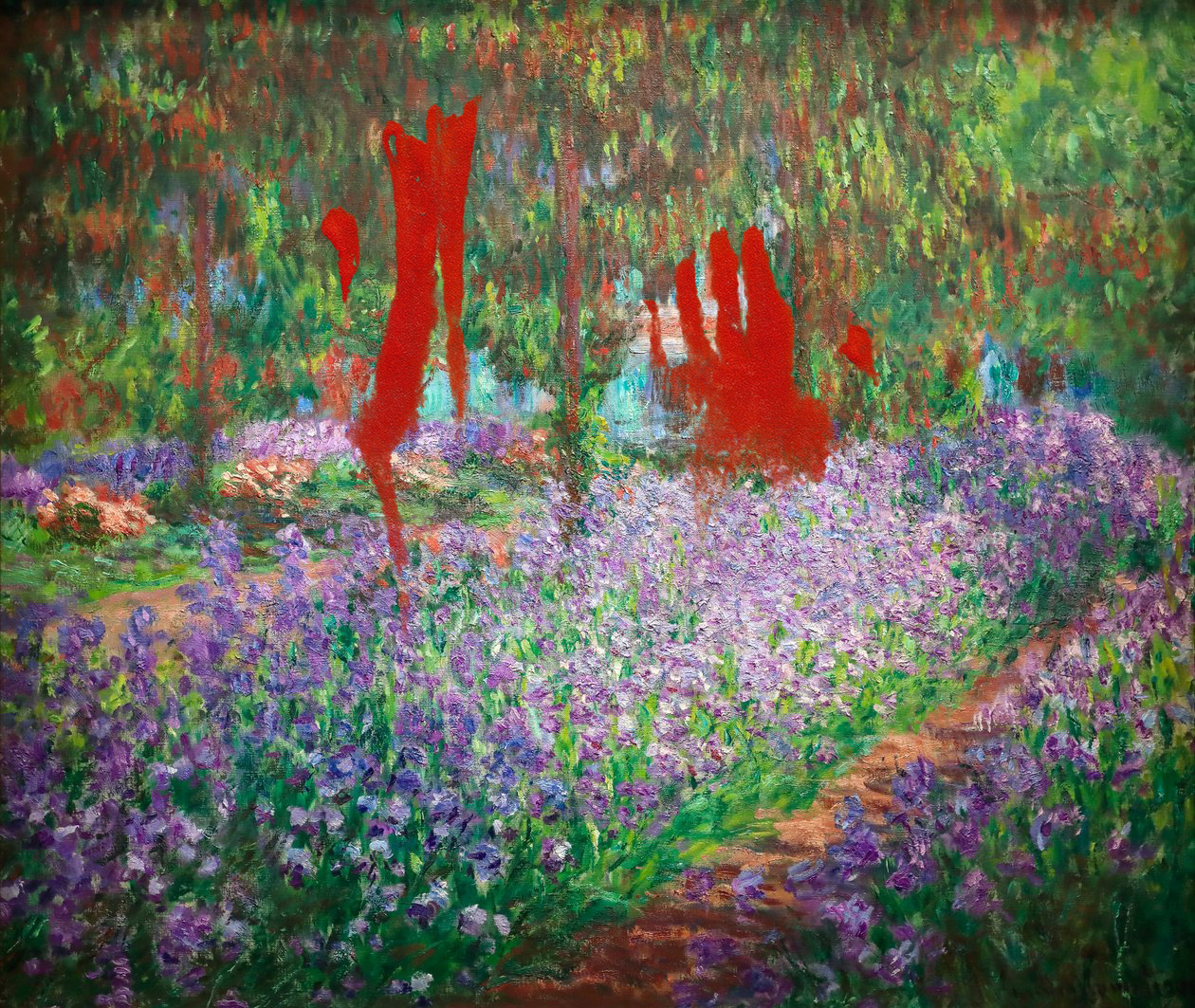 Red paint on Claude Monet's The Artist's Garden at Giverny
