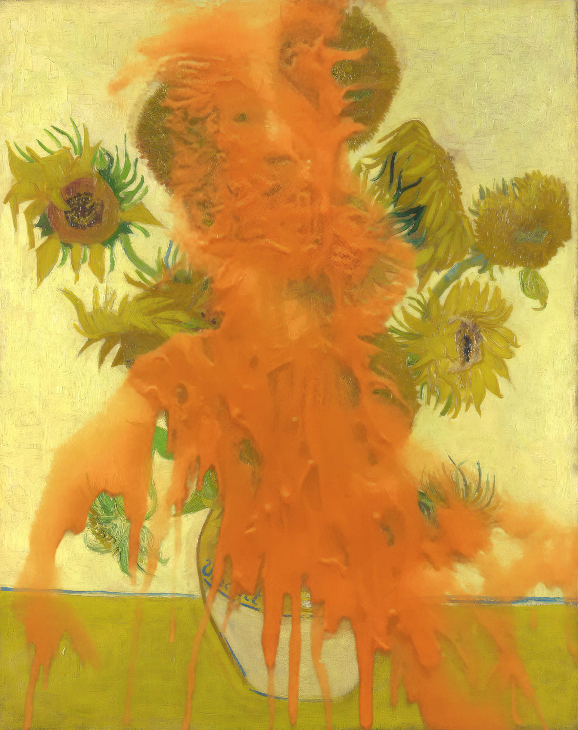 Tomato soup on Van Gogh's Sunflowers